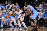 Oklahoma City Thunder v Dallas Mavericks - Game Five, Dallas, TX - MAY 25: Jason Terry and James Ha Photographic Print by Glenn James