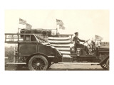 Old Fire Truck with American Flags Prints