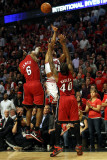 Miami Heat v Chicago Bulls - Game Five, Chicago, IL - MAY 26: Derrick Rose, LeBron James and Udonis Photographic Print by Jonathan Daniel