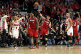 Miami Heat v Chicago Bulls - Game Five, Chicago, IL - MAY 26: LeBron James, Derricxk Rose, Mike Mil Photographic Print by Mike Ehrmann