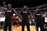 Dallas Mavericks v Miami Heat - Game Two, Miami, FL - JUNE 2: Chris Bosh, LeBron James and Dwyane W Photographic Print by Andrew Bernstein