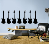 Black Guitar Silhouette - Set of 7 Wall Decal