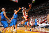 Dallas Mavericks v Miami Heat - Game One, Miami, FL - MAY 31: Dirk Nowitzki and LeBron James Fotografie-Druck von Jesse D. Garrabrant