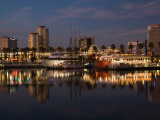 Boats on a Marina at Dusk, Shoreline Village, Long Beach, Los Angeles County, California, USA Photographic Print