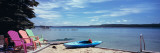 Chairs And Boats at the Lakeside, Crystal Lake, Frankfort, Benzie County, Michigan, USA Photographic Print