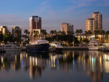Boats on a Marina at Dusk, Shoreline Village, Long Beach, Los Angeles County, California, USA Photographic Print