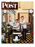 "Barber Getting Haircut," Saturday Evening Post Cover, January 26, 1946 reproduction procédé giclée par Stevan Dohanos