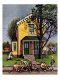 "Baseball Player Mowing the Lawn," July 20, 1946 Giclée-Druck von Stevan Dohanos