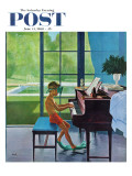 "Poolside Piano Practice," Saturday Evening Post Cover, June 11, 1960 Giclee Print by George Hughes