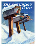 "Mailboxes in Snow," Saturday Evening Post Cover, December 27, 1941 Giclee Print by Miriam Tana Hoban