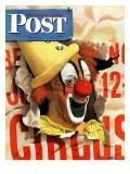 "Circus Clown and Poster," Saturday Evening Post Cover, July 8, 1944 Giclee Print by John Atherton