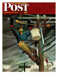 "Telephone Lineman," Saturday Evening Post Cover, January 10, 1948 Giclee Print by Mead Schaeffer