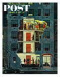 "Party Holding Up the Elevator," Saturday Evening Post Cover, February 25, 1961 Giclée-Druck von Ben Kimberly Prins