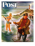 "Bikini Surf Fisher," Saturday Evening Post Cover, July 26, 1947 Giclee Print by Constantin Alajalov