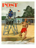 "Cold Water Swimmer," Saturday Evening Post Cover, June 17, 1961 Giclee Print by Richard Sargent