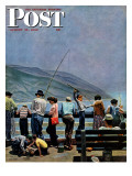 "Pier Fishing," Saturday Evening Post Cover, August 13, 1949 Giclee Print by John Falter