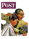 "Comical Haircut," Saturday Evening Post Cover, February 27, 1943 Giclee Print by Howard Scott