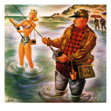 "Bikini Surf Fisher," July 26, 1947 Giclee Print by Constantin Alajalov