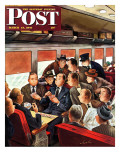 "Commuter Card Game," Saturday Evening Post Cover, March 15, 1947 reproduction procédé giclée par Constantin Alajalov