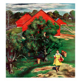 "Apple Picking Time," September 27, 1947 Giclee Print by John Falter