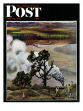 "Steam Engine Along the Missouri," Saturday Evening Post Cover, June 22, 1946 Giclee Print by John Falter