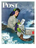 "Mail Delivery by Sleigh," Saturday Evening Post Cover, January 29, 1944 Reproduction procédé giclée par Alex Ross