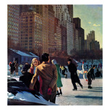 "Skaters in Central Park," February 7, 1948 Giclee Print by John Falter