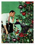 "Trimming the Tree," December 24, 1949 Giclee Print by George Hughes