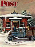 "Rural Post Office at Christmas," Saturday Evening Post Cover, December 13, 1947 reproduction procédé giclée par Stevan Dohanos