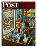 "Travel Agent at Desk," Saturday Evening Post Cover, February 12, 1949 Giclee Print by Constantin Alajalov