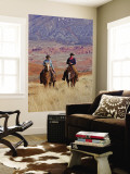 Cowboy and Cowgirl Riding Through Scenic Hills of the Big Horn Mountains, Shell, Wyoming, USA Wall Mural by Joe Restuccia III
