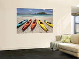 Kayaks on Beach, Hahei, Coromandel Peninsula, North Island, New Zealand Wall Mural by David Wall