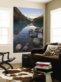 Rocky Mountains and Boulders Reflected in Lake Louise, Banff National Park, Alberta, Canada Reproduction murale géante par Larry Ditto