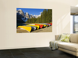 Moraine Lake and Rental Canoes Stacked, Banff National Park, Alberta, Canada Wall Mural by Larry Ditto