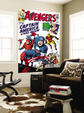Les Avengers, comics classique de Marvel, no 4 :  Captain America, Iron Man, Thor, Giant Man et Wasp Reproduction murale géante par Jack Kirby
