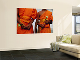 Orange-Robed Monks at Phra Pathom Chedi, the World's Talles Buddhist Monument Wall Mural by Antony Giblin