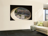 Town Square and Nearby Hills Through Oval Hotel Window Reproduction murale géante par Dennis Johnson