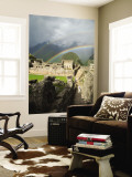 Rainbow over Incan Ruins of Machu Picchu Wall Mural by Emily Riddell