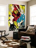 Marvel Comics Retro: The Invincible Iron Man Comic Panel, Fighting, Charging and Smashing (aged) Wall Mural