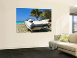 Classic 1959 White Cadillac Auto on Beautiful Beach of Veradara, Cuba Wall Mural by Bill Bachmann
