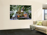 Still-Life with Wine, Cheese and Apples, in the Garden of a House in St. Denis Le Ferment Wall Mural by Barbara Van Zanten