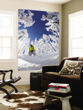 Snowboarder Going Through Trees in Powder Snow at Hoodoo Ski Resort Wall Mural by Tyler Roemer