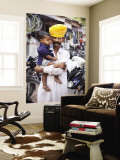 Rajasthani Man and His Son Waiting for Chai Near Local Motorcycle Shop Wall Mural by April Maciborka
