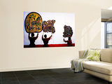 Performance of Nang Yai (Large Shadow Puppets) at Wat Khanon Temple Wall Mural by Carol Wiley
