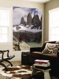Torres Del Paine with Hiker in Foreground Wall Mural by John Elk III