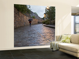 Pedestrian on Cobblestoned Street Wall Mural – Large by Denis Corriveau