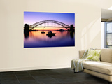 Harbour Bridge at Dawn, Seen from Blue Point, Boats in Foreground are Moored at Lavender Bay Wandgemälde von Ross Barnett