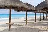 Palapas Lined up on the Beach, Cancun, Mexico Photographic Print by George Oze