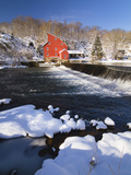 Winter Scenic with a Red Gristmill Photographic Print by George Oze