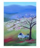 Sheep and Cherry Tree Giclee Print by Janel Bragg